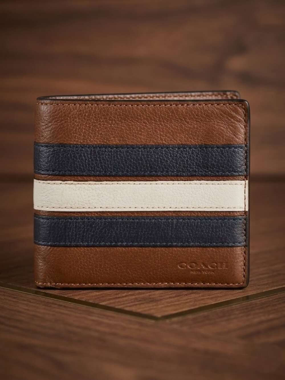 Coach Men’s Vintage Bifold 3 Stripes Brown and Off White Wallet